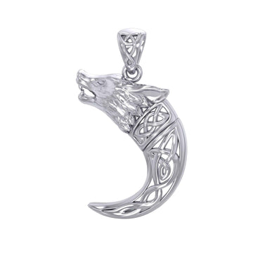 Wolf with Celtic Viking Norse Horn Silver Pendant TPD5979 - Jewelry